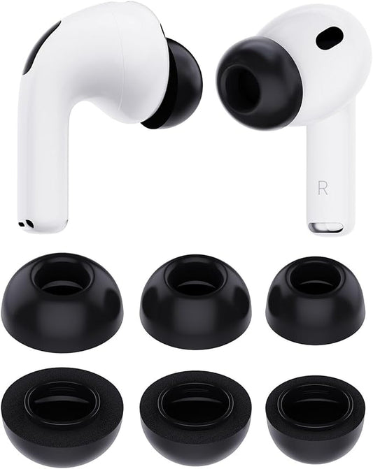 PZOZ 3 Pairs Replacement Ear Tips Compatible with Apple AirPods Pro 3, Memory Foam Reducing Noise in-Ear Eartips Accessories (Fit in The Charging Case) (S/M/L) (Black)