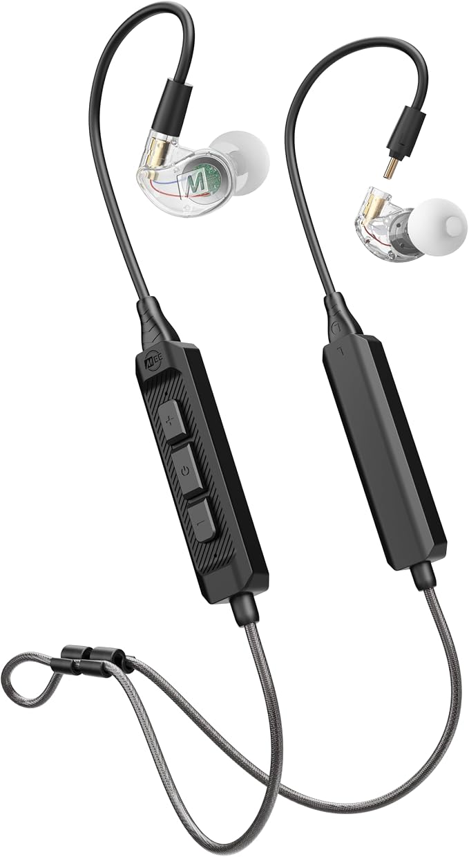 MEE audio M6 PRO Musicians' In-Ear Monitors Wired + Wireless Combo Pack: Includes IEMs, 2 Audio Cables and BT3 Hi-Res Bluetooth Audio Adapter w/aptX, LDAC, Auracast Support, & Built-In Headset (Clear)