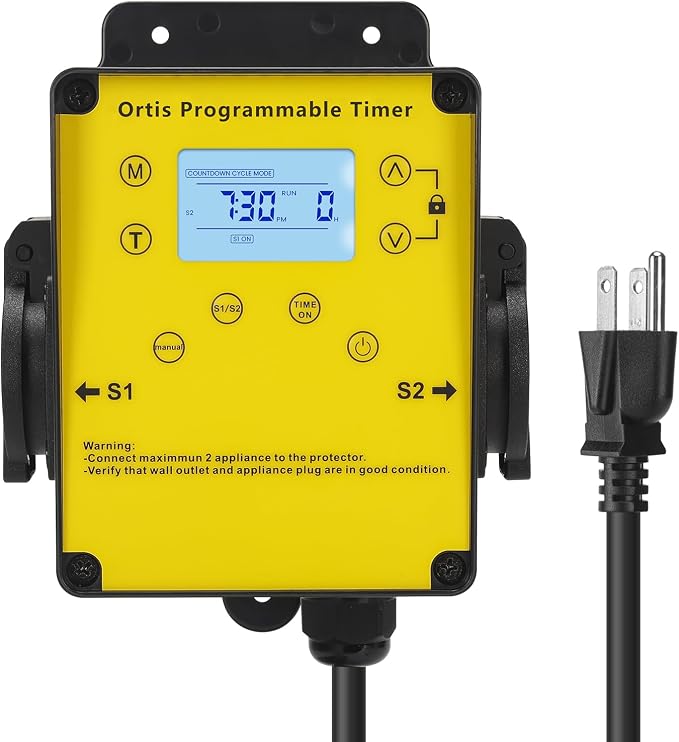 Ortis Above Ground Smart Pool Timer, Dual Waterproof Outlets for Pump & Salt System, Countdown & 24H Auto Cycle Modes, LCD Display, Outdoor Heavy-Duty Timer for Filters & Pumps