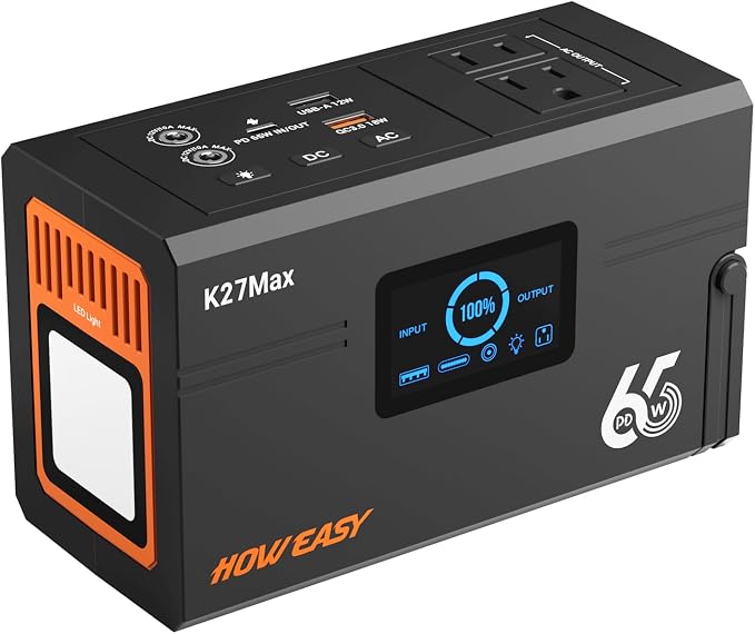 HOWEASY Portable Power Station 135W（270W Peak), Backup Lithium Battery with 110V AC Outlets,98Wh(26400mAh) Solar Generator for Camping,for Outdoor Camping Emergency(Solar Panel Not Included)