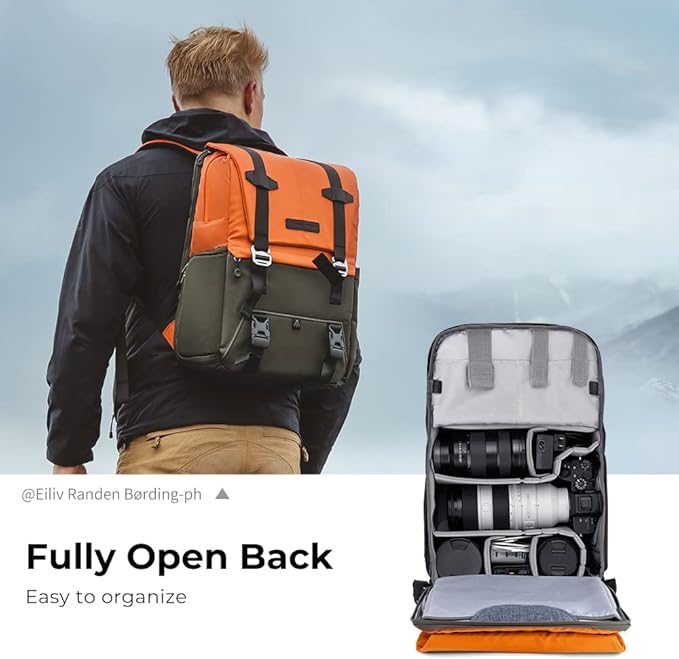 K&F CONCEPT Camera Backpack, Camera Bags for Photographers Large Capacity Camera Case with Raincover,15-15.6 Inch Laptop Compartment Compatible for Canon/Nikon/Sony/DJI Mavic Drone(Backpack 20L)