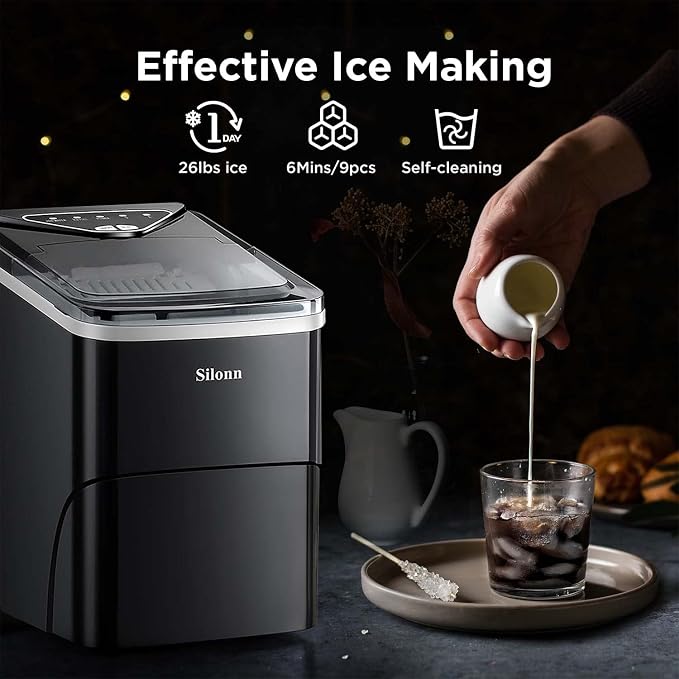 Silonn Ice Maker Countertop & ZeroWater 23-Cup 5-Stage Water Filter Dispenser 0 TDS for Improved Tap Water Taste - IAPMO Certified to Reduce Lead, Chromium, and PFOA/PFOS