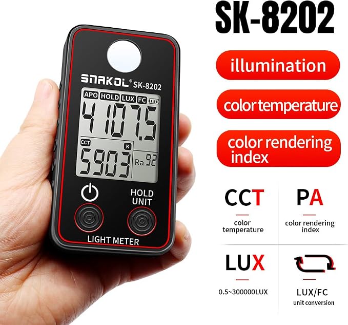 Karlak Color Temperature Tester High Precise Illuminance Meter 0.5-300000LUX LED Illumination Test Meter Photographic Luminance Measuring Device