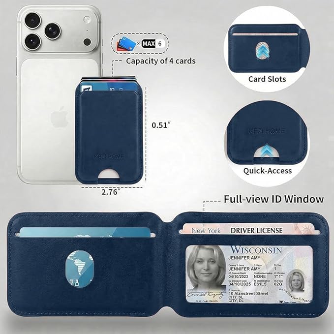 KEZiHOME for MagSafe Phone Wallet, Genuine Leather 5-6 Card Holder[RFID Blocking] with Adjustable Stand, Magnetic Wallet for Men compatible with iPhone 17/16/15/14/13/12 Series (Royal Blue)