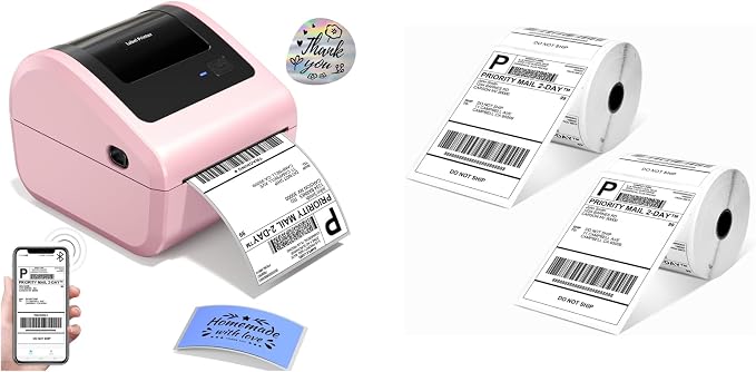 Bluetooth Thermal Shipping Label Printer - D450BT Thermal Label Printer 4x6 for Small Business&1000Pcs 4x6 Roll Labels,Compatible with iPhone, Android, iPad, Windows, Mac, USPS, Amazon, Tiktok