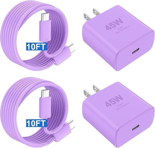 Phone 17 16 Pro Max Charger Fast Charging,45W Phone 17 Charger Type C Chargers USB C Charge Block &10FT Long C Charging Cables Cord for Phone 17/17 Pro/ 17 Pro Max/Air/Phone 16 15 Pro Max,Purple