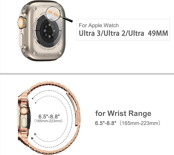 MioHHR Stainless Steel Watch Band with Case Compatible with Apple Watch Series Ultra3 2 1(49mm),Rugged Strap with Metal Protective Bumper Cover for iWatch Band Men(Rose Gold)