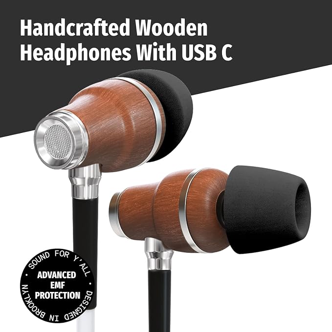 Symphonized Premium Airtube Headphones EMF Earbuds, 3D Sound, Microphone Volume Control, 8mm Bass Drivers Granting High Audio Quality for USB C iPhone 15, 16, 17 and Android Devices