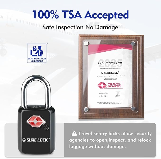 SURE LOCK Mini TSA Approved Keyed Luggage Lock – One Key Opens All, Fits Tight Zipper Gaps & Small Pull Holes, Compact Travel Lock for Suitcases, Backpacks & Handbags