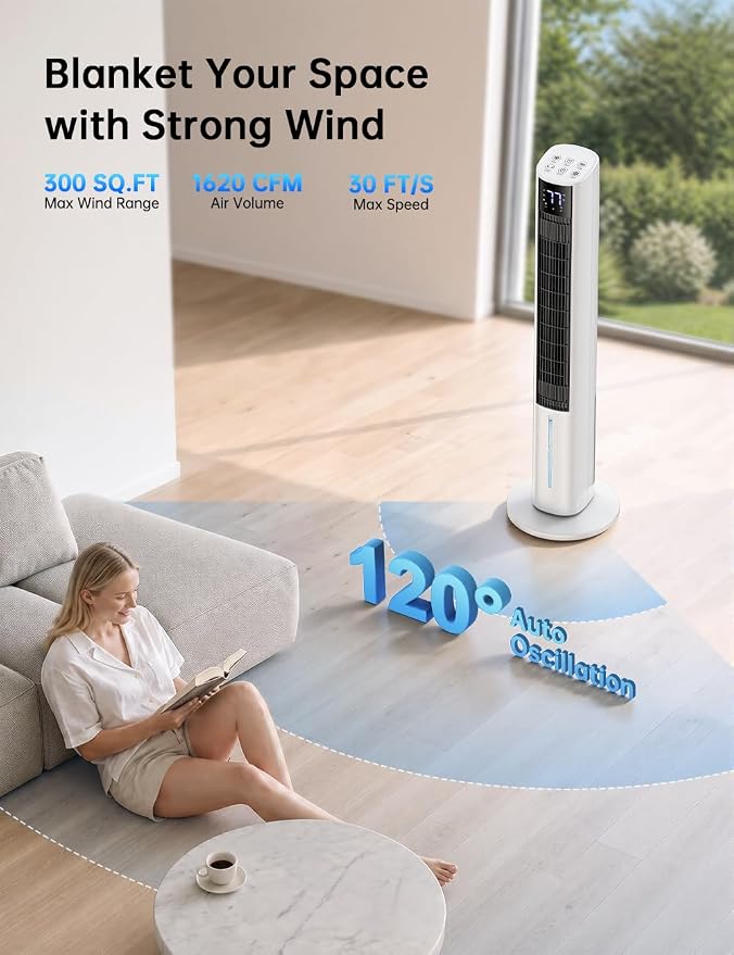45" Windowless Air Conditioner, Portable Swamp Cooler Air Conditioner w/3 Speeds Max 30 ft/s, 4Modes, 4L Tank & 12H Timer, 120°Oscillation, 20 Ft Remote Evaporative Air Cooler for Room Indoor