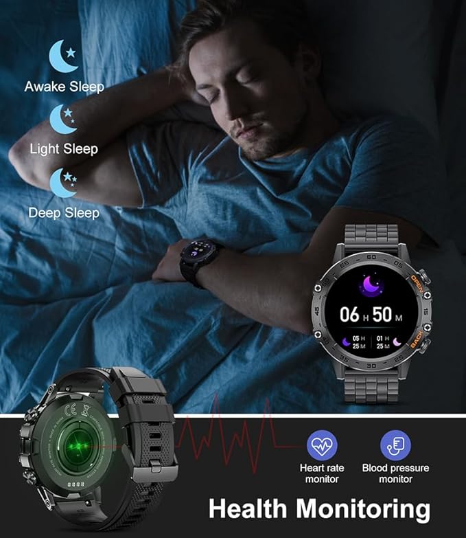 SUNKTA Military Smart Watch for Men(Answer/Dial Calls),1.39''HD Touchscreen,100 Sports Modes, 5ATM Waterproof Fitness Watch,with Blood Pressure/Heart Rate/SpO2 Smart Watch for Android/iOS