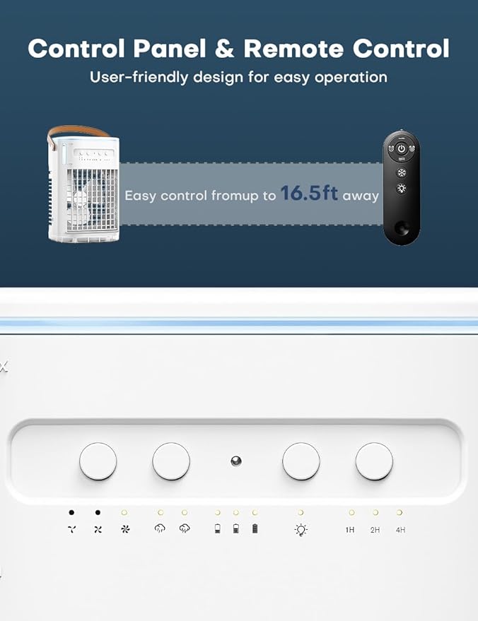 FANCOLE Small Air Conditioner, 5400mAh Battery, 2 Ice Packs Evaporative Air Cooler, 7H Smart Timer & 16.5ft Remote, 7-Color Light, 1200ML Water Tank, 3 Speed & 2 Cool Mist Portable AC Unit for Bedroom