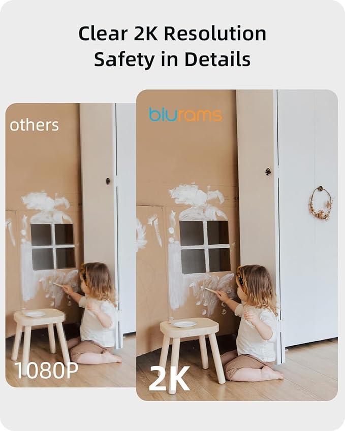 blurams Security Camera 2K, Baby Monitor Dog Camera 360-degree for Home Security (White + 64GB TF Card)