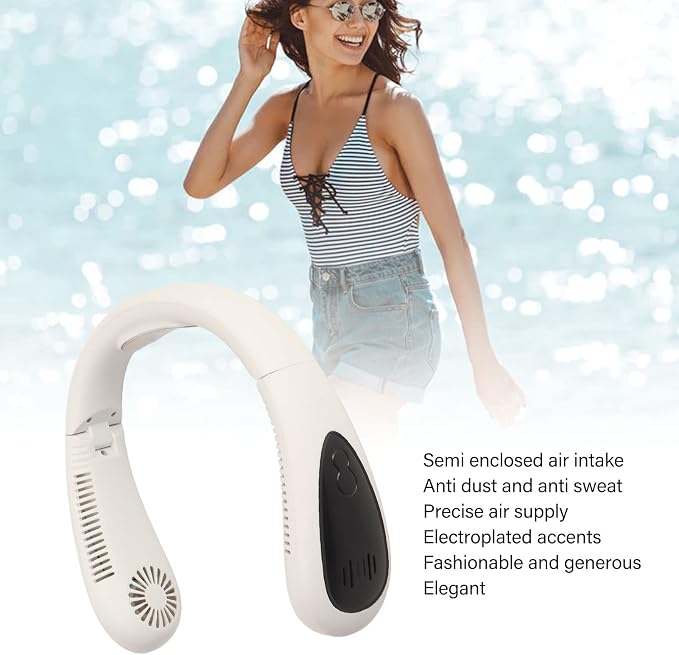 Portable Neck Fan, Bladeless Neck Fan Rechargeable Portable Wearable Usb 360 Degree 3 Adjustable Levels LED Display Travel Fan for Outdoor White
