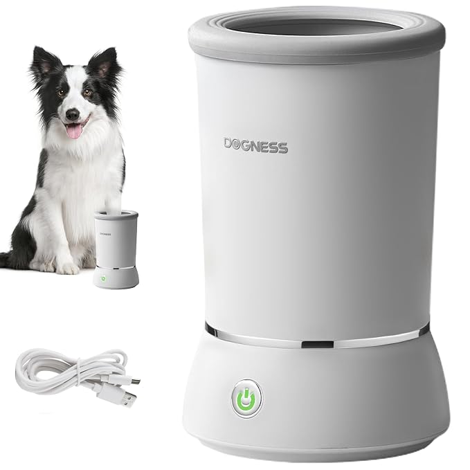DOGNESS W01 Automatic Dog Paw Cleaner for Small to Medium Dogs (White) | Original Design | Premium Thick Materials | Rechargeable
