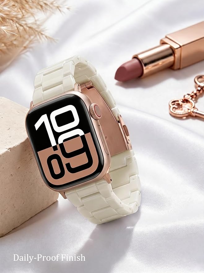 V-MORO Resin Bands Compatible with Apple Watch Series 11/10/9/8/7 Band 42/41/40/38mm Lightweight Fashion Jewelry Strap Bracelet with Rose Gold Buckle for iwatch Series SE/6/5/4/3/2/1,Buttercream
