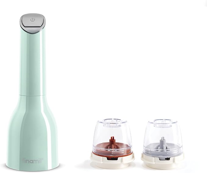 FinaMill Classic Battery Spice Mill – Battery Operated Salt and Pepper Grinder Set, Includes 2 Interchangeable Spice Pods, Adjustable Coarseness, LED Light, Home and Kitchen Gift Set for Father's Day