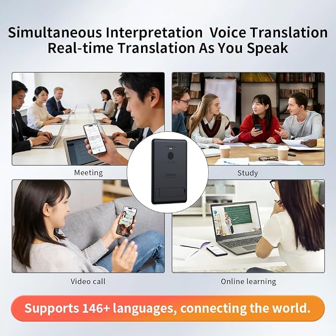 Portable AI Voice Translator Device, 146+ Languages Real-Time Two-Way Translator with Offline Support & Magnetic Stand, for Travel, Business & Language Learning
