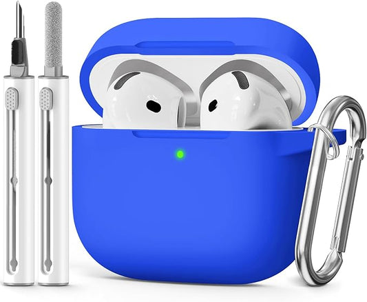 for AirPods 4 Case 2024 Come with Cleaner Kit,Soft Silicone Protective Cover for Apple AirPods 4th Generation Cases with Keychain,Compatible with AirPod 4 Case for Women Men-Blue