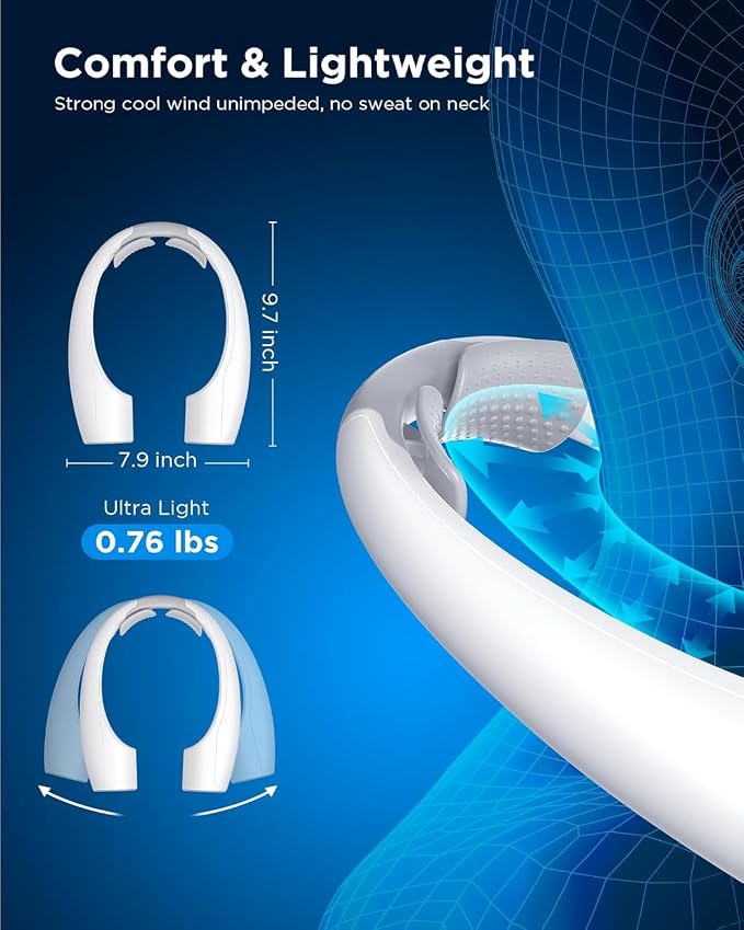 Heelkl AI Neck Fan, 4 Speeds Adjustable Portable Personal Fan Rechargeable, 4000 mAh Battery Faster Cooling, Ultra Quiet for Home, Office, Travel, Outdoor