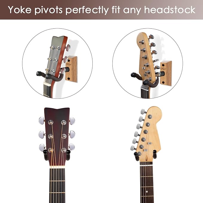 Guitar Wall Mount 2 Pack, Rotatable Solid Wood Hanger with Screws, V-Shaped Hook for Acoustic Electric Bass, Holder for Mandolin, Banjo