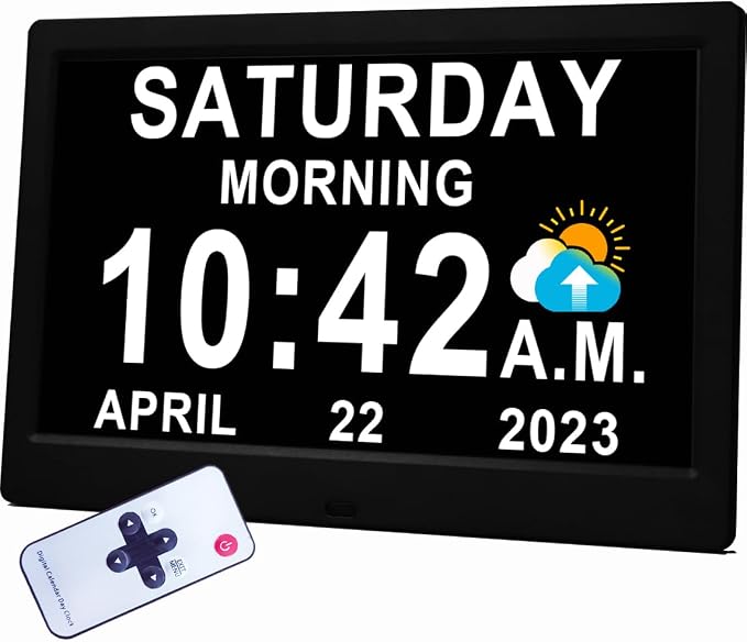 【Upgraded】11.5" Large Digtal Clock with Voice-Talking Day and Date for Seniors, 27 Alarms & Custom Reminders, 10-Level Auto Dimmer, Auto DST, 8 Colors Display Clock for Elderly Dementia Alzheimers