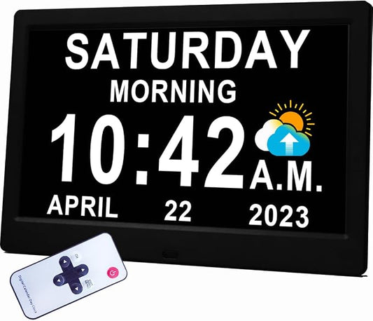 【Upgraded】11.5" Large Digtal Clock with Voice-Talking Day and Date for Seniors, 27 Alarms & Custom Reminders, 10-Level Auto Dimmer, Auto DST, 8 Colors Display Clock for Elderly Dementia Alzheimers