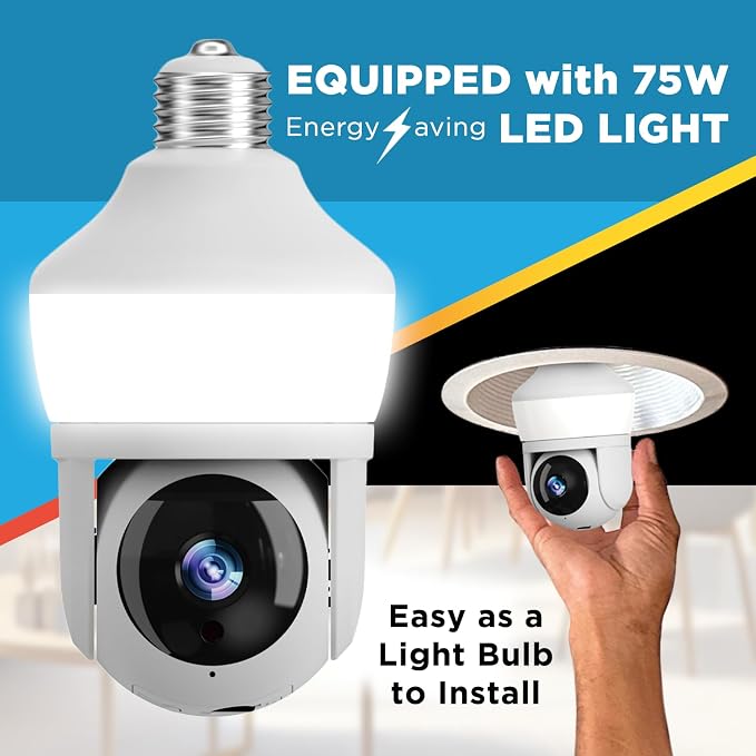 Pro Security Camera with 80 Watt Equivalent LED Light, Two Way Talk, HD Video WiFi Smart Camera, Perfect for Indoor Outdoor Night Vision Motion Detection