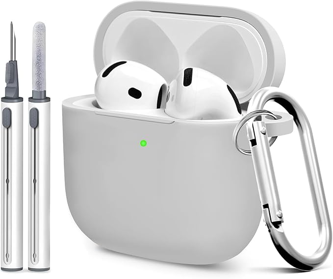 for Airpods 4th Case Cover, Come with Cleaner Kit,Soft Skin Silicone Case Cover with Keychain, Full Protective Case for Men and Women, Compatible with AirPods 4th Generation Case,Grey