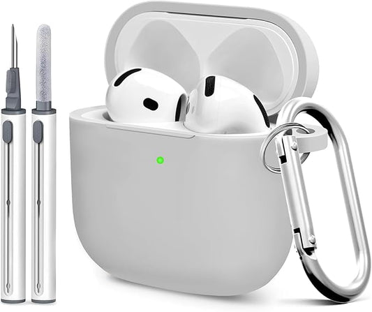 for Airpods 4th Case Cover, Come with Cleaner Kit,Soft Skin Silicone Case Cover with Keychain, Full Protective Case for Men and Women, Compatible with AirPods 4th Generation Case,Grey