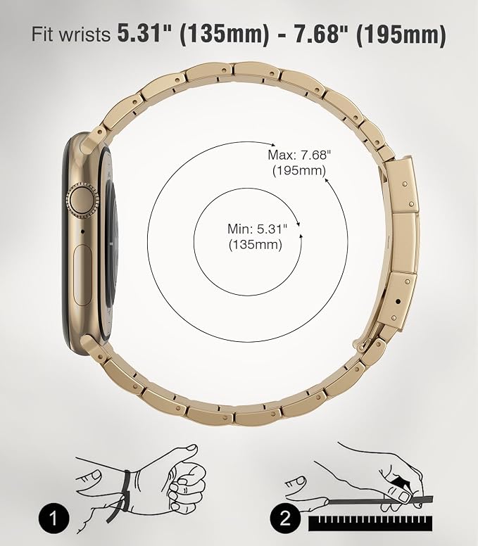 Titanium Band Replacement Compatible with Apple Watch Band Ultra 3 Ultra 2/Ultra 49mm,iWatch Series 11/10 46mm,9/8/7 45mm,SE3/SE2/SE/6/5/4 44mm,3/2/1 42mm, Titanium Watch Band, Champagne Gold