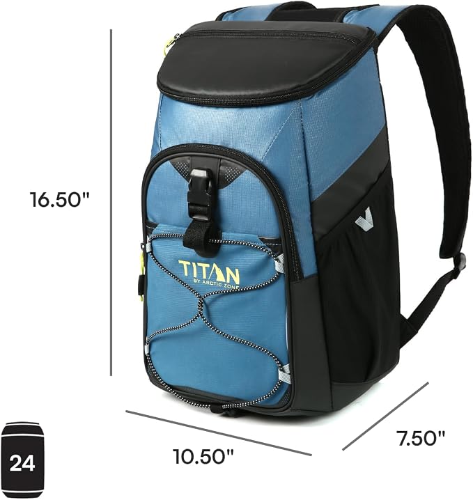 Titan by Arctic Zone Backpack Cooler, Insulated Soft Sided Bag with Leak Proof Lining and Padded Straps, for Lunch, Picnic, and Travel, 24 Can Capacity