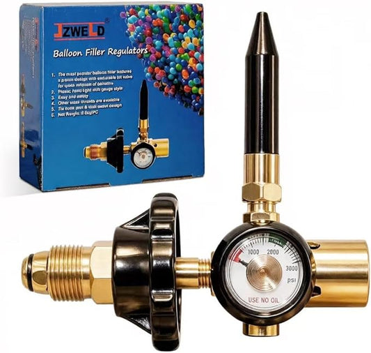 Helium Latex Balloon Filler Air Flow Inflator Regulator 0-3000 PSI with Gauge for CGA580 Tank Valve, Balloon Helium Tank Regulator Filler Valve