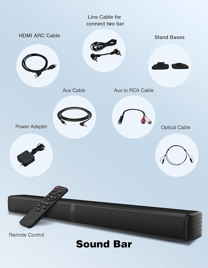 Puxinat 2 in 1 Separable Sound Bar for Smart TV, 2.2 Channel 32Inch Bluetooth 5.0 TV Speaker for Surround Sound System, Built-in Dual Subwoofer, Bass Adjustable, Remote Control Included(Sound Bar)