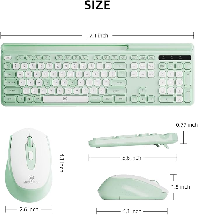 Wireless Keyboard and Mouse Combo,2.4G Ergonomic Keyboard with Foldable Stand and Phone Tablet Holder, Silent Mouse with Adjustable DPI, Compatible with Windows, Mac OS and Linux (KM-239W-WHGN)
