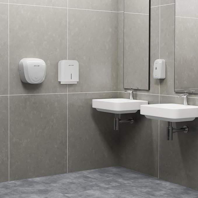 JETWELL Automatic Touch-Less Wall Mount Soap Dispenser and Multifold Paper Towel Dispenser White