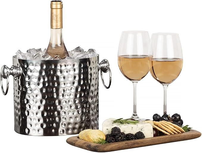 1-Bottle Wine Chiller Ice Bucket | Keeps Wine & Champagne Bottles Cold Without Touching Ice | Wine Bucket | Handcrafted Artisan Design | Patented Technology | Stainless Steel