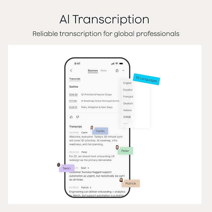 Plaud NotePin AI Voice Recorder, Voice Recorder with Adjustable Wearable Strap, Transcribe & Summarize with AI Technology, 64GB Memory