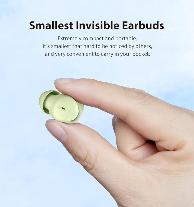 Invisible Sleep Headphones,Sleep Earbuds for Side Sleepers,Small Comfortable Fit Noise Blocking Sleep Ear Buds,Bluetooth 5.3 Wireless Earbuds, in-Ear Ear Buds for Sleeping, Working (Green)