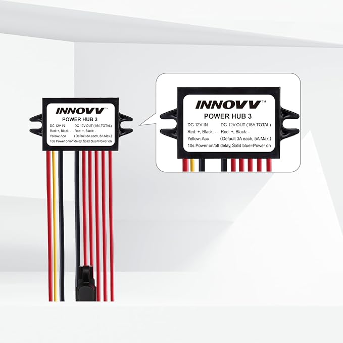 INNOVV Power Hub 3 Power Distribution System Kit, DC 12V 15A Motorcycle Power Distribution Hub, Connecting Up to 5 Devices Installed on The Motorcycle