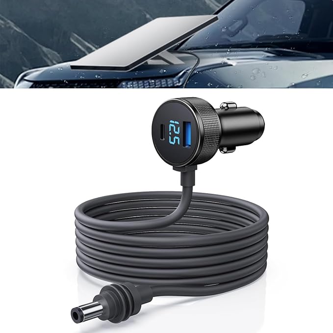 3 in 1 Satellite Car Charger DC Power Cable, 12V-48V Car Charger with Cigarette Lighter Adapter, Digital Display USB C PD 140W & USB A 35W Ports for Trucks Cars (10FT/)