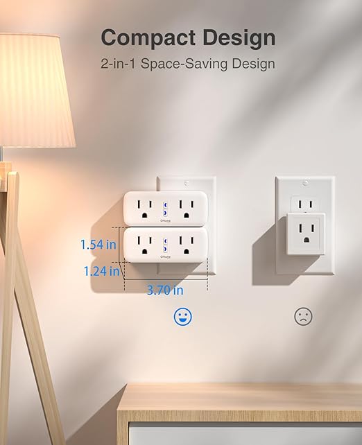 Dual Smart Plug 15A, GHome Smart Plugs Work with Alexa and Google Home, 2-in-1 Compact Smart Outlet Timer with APP Remote Control, 2.4GHz Wi-Fi Only, No Hub Required, FCC Listed, 2 Pack