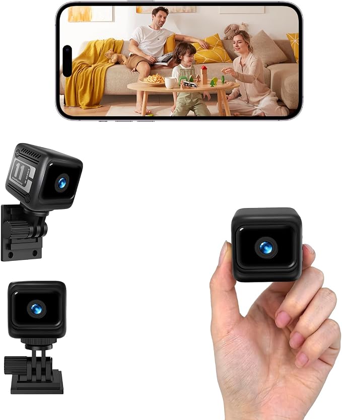 Mini Security Camera, 1080p HD Wireless Indoor Cam with 6-Hour Battery & No WiFi Needed for Recording, AI Motion Detection Night Vision for Home, Baby, Pet, Office Monitoring, Black (NOT 4G LTE)