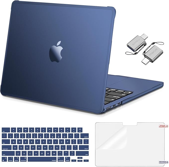 MOSISO Compatible with MacBook Air 13 inch Case M5 M4 M3 M2 2026-2022 A3449 A3240 A3113 A2681,Protective Hard Case&Keyboard Skin&Screen Film&Type C with TPU Bumper for MacBook Air 13.6, Midnight Clear