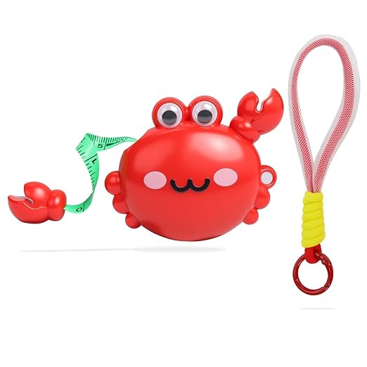 1 Pack Red Crab Retractable Tape Measure, 2M / 79Inch Dual-Sided Scale Soft Ruler with Keychain & Lanyard, Measuring Tool for Body Sewing Crafts