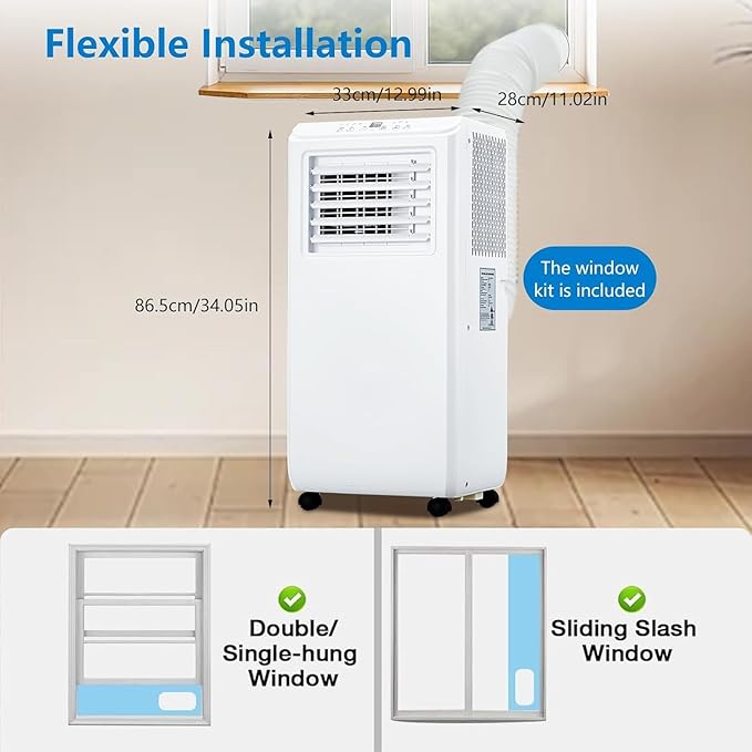 10,000 BTU Portable Air Conditioner for Rooms up to 450 Sq.Ft, 3-in-1 Cooling Unit with Dehumidifier & Fan, Includes Remote Control and Easy Installation Kit