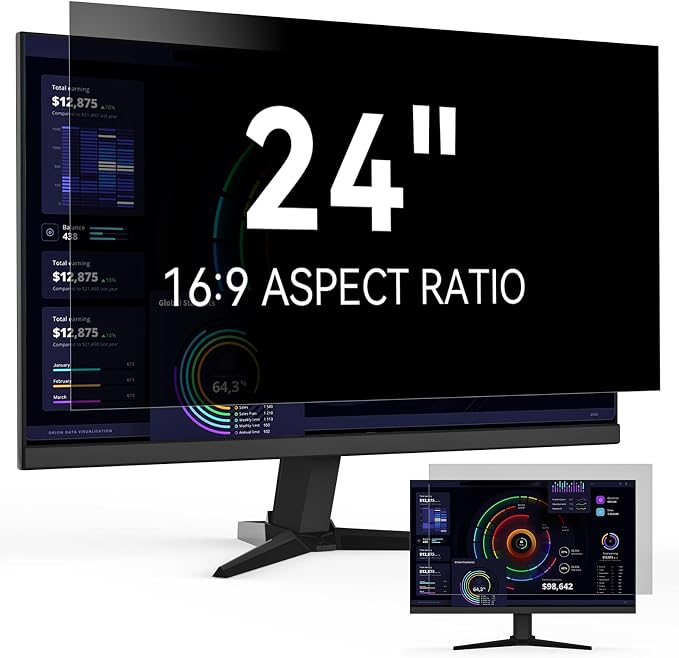 [2024 New] Fully Removable 24 Inch Privacy Screen Filter for 16:9 Widescreen Computer Monitor,Desktop PC,Eye Protection Anti Glare Blue Light Filter Privacy Shield,Anti Spy Screen Protector Film 24 In