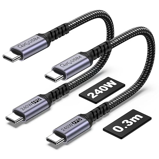 1FT USB 4 Cable 2 Packs, 240W USB C to USB C Cable, 40Gbps High Speed Data Transfer and Single 8K or Dual 4K Display Video Output Compatible with Thunderbolt 4, MacBook Pro, iPhone 15/16 Plus