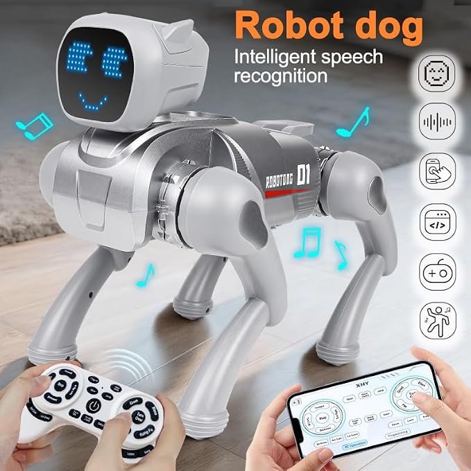 Smart Robot Dog Toy for Kids 6+ | Voice Control, 30+ Actions, Turn Over Flip, STEM APP Programming, Rechargeable Interactive Birthday Gift (iOS & Android Compatible) 30+ Actions & Turn Over (Silver)