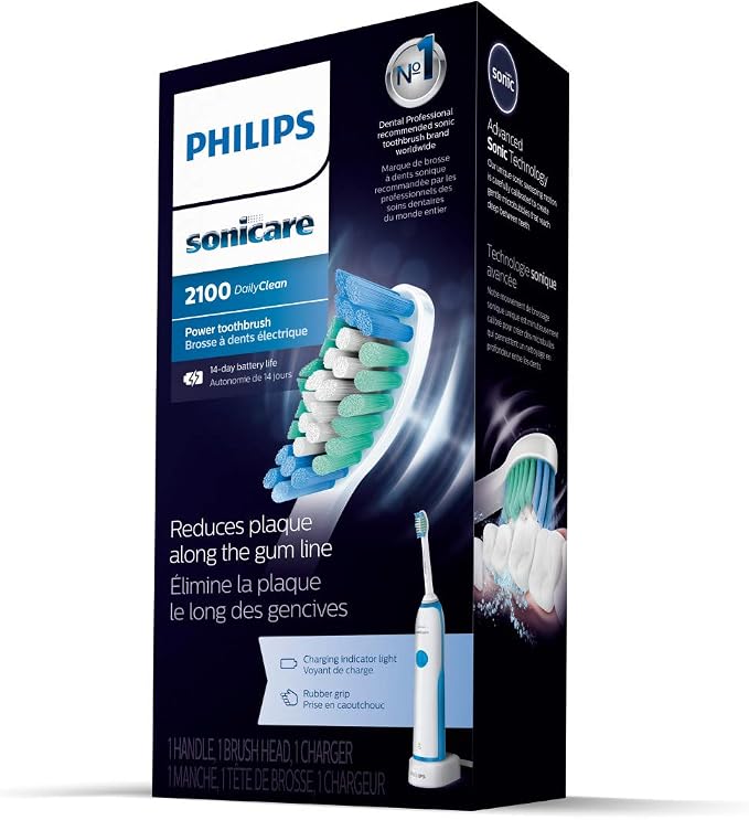 Philips Sonicare DailyClean 2100 rechargeable Electric Toothbrush (HX321117), Mid Blue, 1 Count